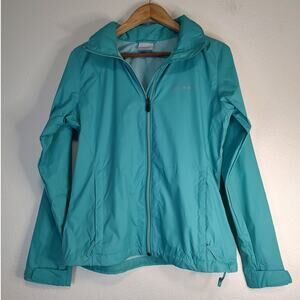 Columbia Light Teal Hooded Long Sleeve Zip Front Pockets Wind Jacket Size Small
